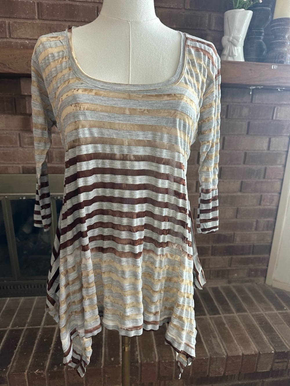 Sundance Y2K Boho Striped Hanky Hem Tunic Top XS Fairycore Earthy Grunge
